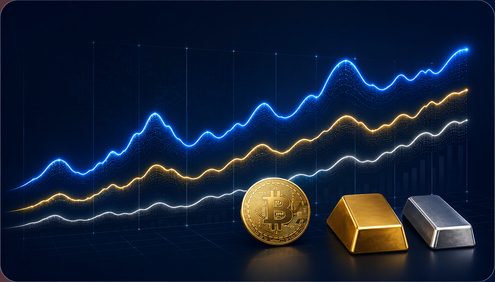 MacroCycle Bitcoin, gold, and silver scenario visualization